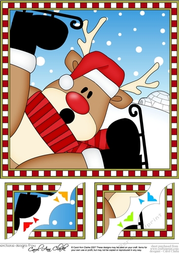 8 x 8 Scalloped Corner Topper - Cute Fun Christmas Rudolph