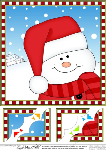 8 x 8 Scalloped Corner Topper - Cute Fun Christmas Snowman