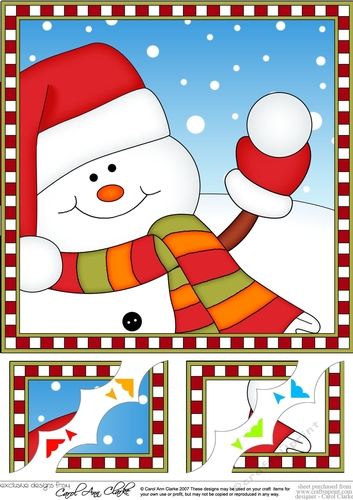 8 x 8 Scalloped Corner Topper - Cute Fun Christmas Snowman