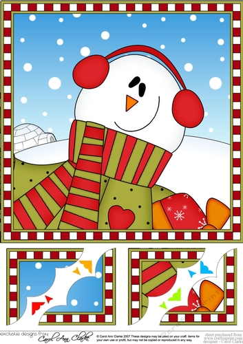 8 x 8 Scalloped Corner Topper - Cute Fun Christmas Snowman