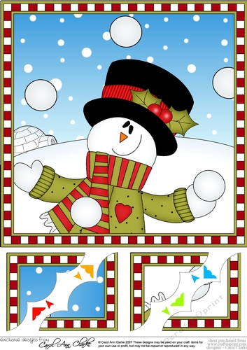 8 x 8 Scalloped Corner Topper - Cute Fun Christmas Snowman