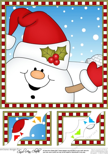 8 x 8 Scalloped Corner Topper - Cute Fun Christmas Snowball Sam