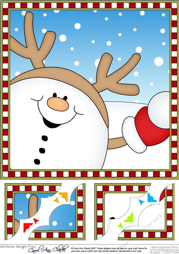 8 x 8 Scalloped Corner Topper - Cute Fun Christmas Snowball Sam
