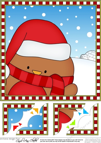 8 x 8 Scalloped Corner Topper - Cute Fun Christmas Robin