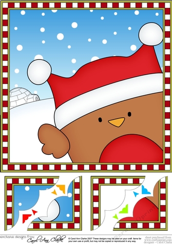 8 x 8 Scalloped Corner Topper - Cute Fun Christmas Robin