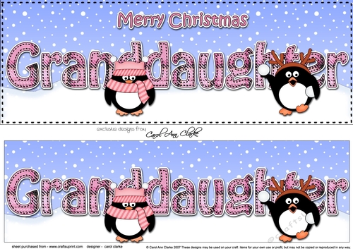 Large DL Merry Christmas GRANDDAUGHTER 3D decoupage with Penguins