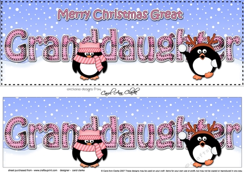 Large DL Merry Christmas GREAT GRANDDAUGHTER 3D decoupage with Penguins