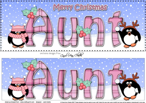 Large DL Merry Christmas AUNT 3D decoupage with Penguins