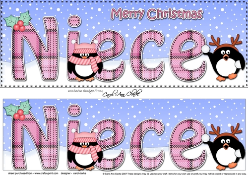 Large DL Merry Christmas NIECE 3D decoupage with Penguins