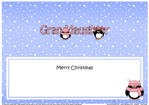 Large DL Merry Christmas GRANDDAUGHTER insert with Penguins