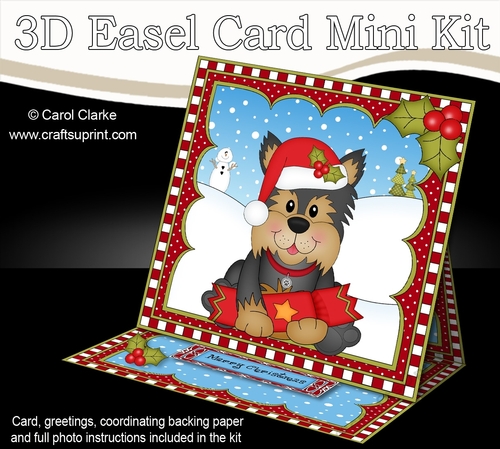 3D Easel Card Mini Kit - Cute Little Christmas Yorkie Dog