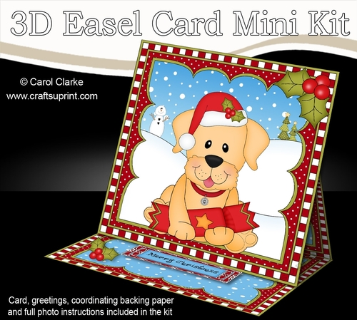 3D Easel Card Mini Kit - Cute Little Christmas Golden Labrador Dog