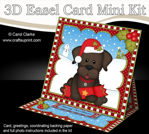 3D Easel Card Mini Kit - Cute Little Christmas Chocolate Labrador Dog