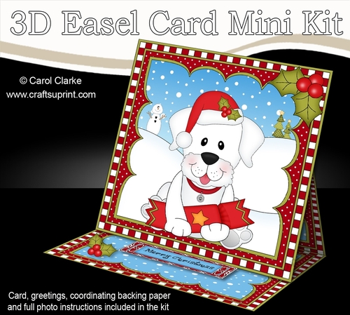 3D Easel Card Mini Kit - Cute Little Christmas White Labrador Dog