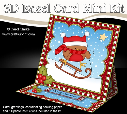 3D Easel Card Mini Kit - Christmas Bobbin Robin is Sledging