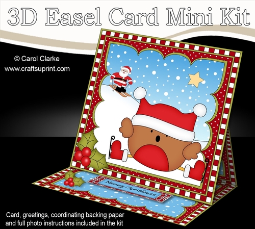 3D Easel Card Mini Kit - Christmas Bobbin Robin is Ice Skating