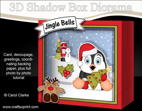 3D Christmas Diorama Shadow Box Card Mini Kit - Pip Penguin has an Xmas Tree