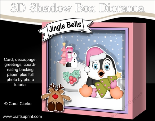 3D Christmas Diorama Shadow Box Card Mini Kit - Pip Penguin has an Xmas Tree
