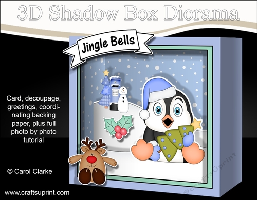 3D Christmas Diorama Shadow Box Card Mini Kit - Pip Penguin has an Xmas Tree