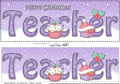 Large DL Merry Christmas to my TEACHER 3D decoupage with Cupcakes