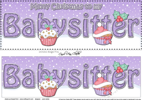 Large DL Merry Christmas to my BABYSITTER 3D decoupage with Cupcakes