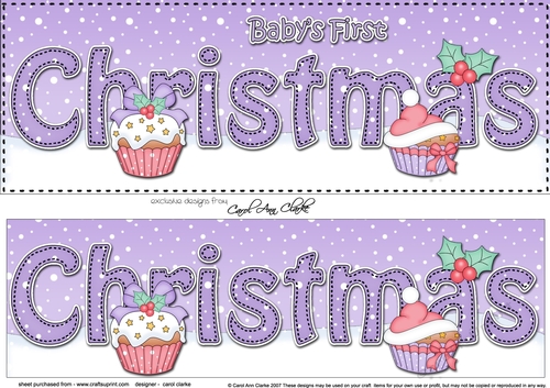 Large D BABYS 1ST CHRISTMAS 3D decoupage with Cupcakes