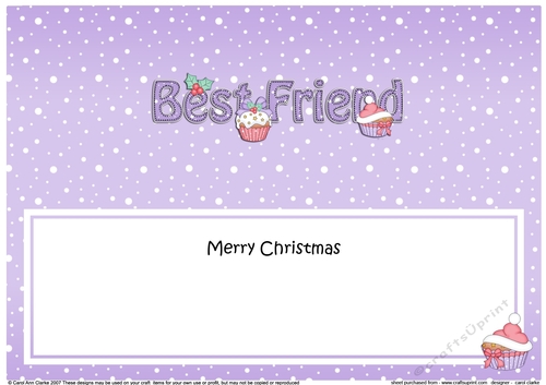 Large DL Merry Christmas BEST FRIEND insert with Cupcakes