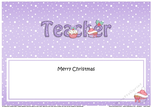 Large DL Merry Christmas TEACHER insert with Cupcakes