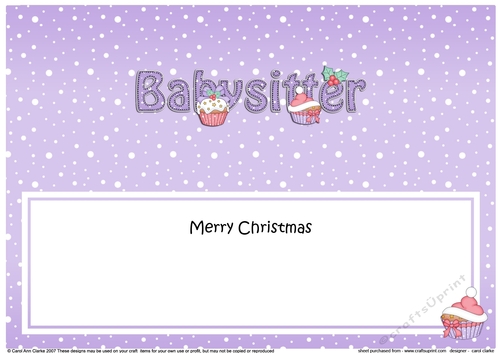 Large DL Merry Christmas BABYSITTER insert with Cupcakes