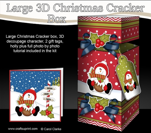 3D Large Christmas Cracker Box Mini Kit -  Snowman Rio has an Xmas Pudding