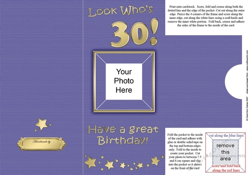 Add a Photo 30th Birthday Card with easy fold frame