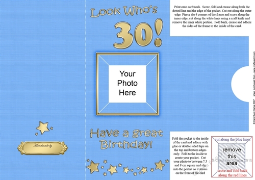 Add a Photo 30th Birthday Card with easy fold frame