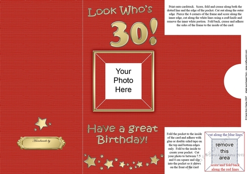 Add a Photo 30th Birthday Card with easy fold frame