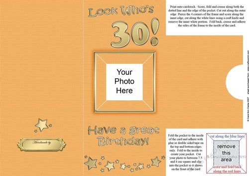 Add a Photo 30th Birthday Card with easy fold frame