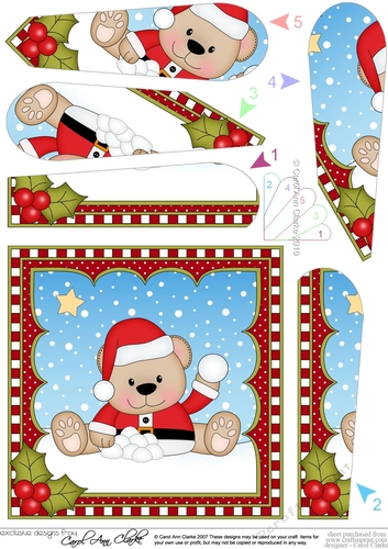 Christmas Fan Pyramage Topper - Livvy Bear is Snowballing