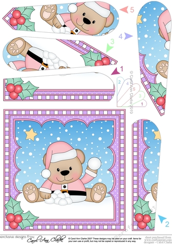 Christmas Fan Pyramage Topper - Livvy Bear is Snowballing