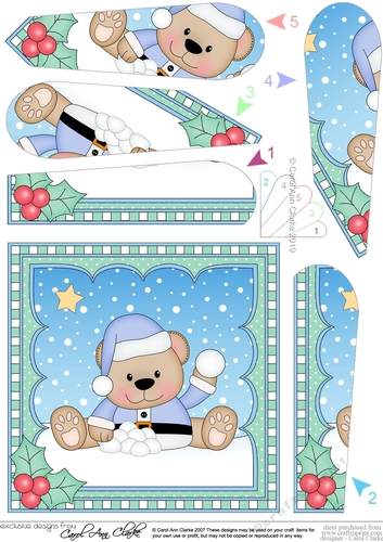 Christmas Fan Pyramage Topper - Livvy Bear is Snowballing