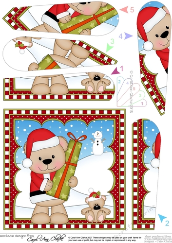 Christmas Fan Pyramage Topper - Livvy Bear has an Xmas Present