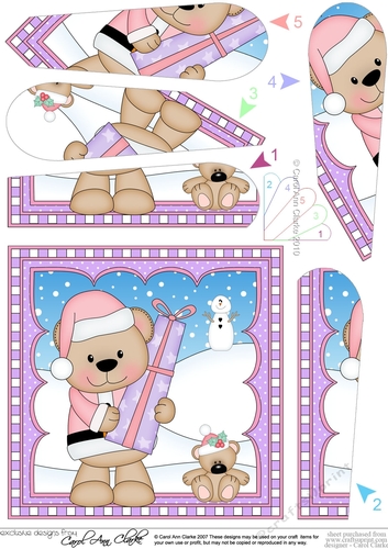 Christmas Fan Pyramage Topper - Livvy Bear has an Xmas Present