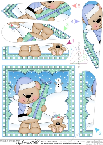 Christmas Fan Pyramage Topper - Livvy Bear has an Xmas Present