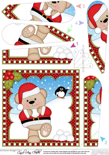 Christmas Fan Pyramage Topper - Livvy Bear is having a Snowball Fight