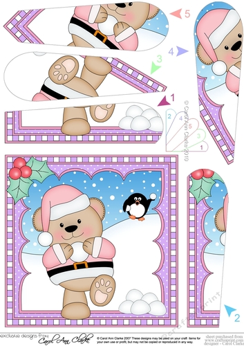 Christmas Fan Pyramage Topper - Livvy Bear is having a Snowball Fight
