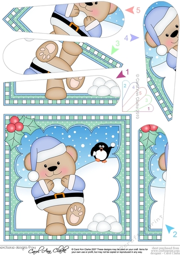Christmas Fan Pyramage Topper - Livvy Bear is having a Snowball Fight