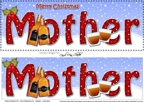 Large DL Merry Christmas MOTHER with Whisky 3D decoupage 