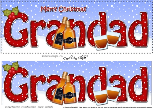 Large DL Merry Christmas GRANDAD with Whisky 3D decoupage 