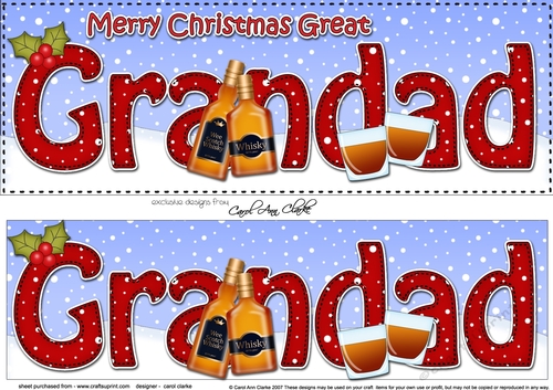 Large DL Merry Christmas GREAT GRANDAD with Whisky 3D decoupage 