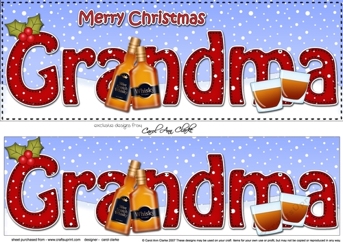 Large DL Merry Christmas GRANDMA with Whisky 3D decoupage 