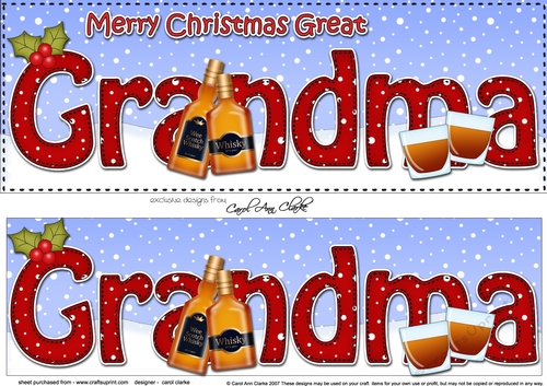 Large DL Merry Christmas GREAT GRANDMA with Whisky 3D decoupage 