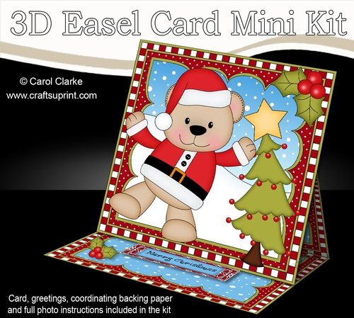 3D Easel Card Mini Kit - Christmas Livvy Bear is Dressing the Xmas Tree