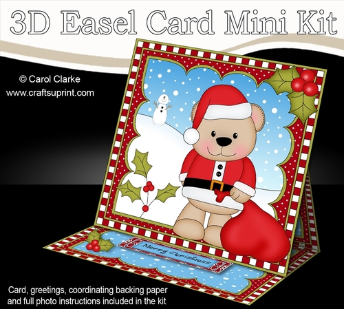 3D Easel Card Mini Kit - Christmas Livvy Bear has a Sack of Presents